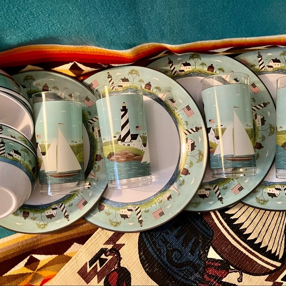 SAKURA WARREN KIMBLE COASTAL BREEZE LIGHTHOUSE Other - MELAMINE WARREN KIMBLE EVOLUTION  COASTAL BREEZE 12 pc SET  LIGHTHOUSE NAUTICAL